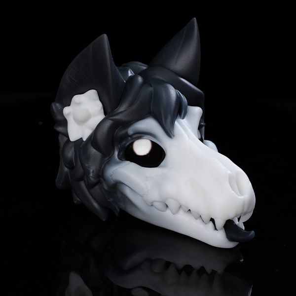 1471-Skulldog black and white skull dog fantasy stroker three-quarter view