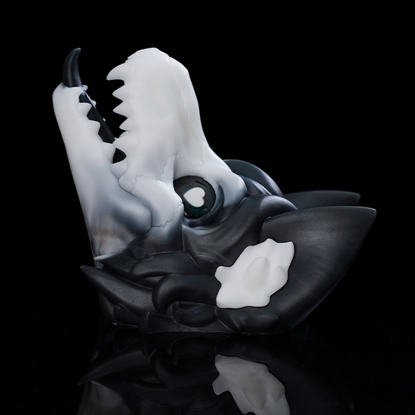 1471-Skulldog black and white skull dog stroker lying on its back with open jaws