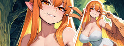 Image of Mythical avian-hybrid fantasy girl with fox ears and feathered limbs - Sensual kemonomimi art print for adult collectors of exotic pleasure products