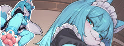 Image of Blue furry maid character with animal ears and tail - Fantasy anthro art featuring paw pads for adult collectors