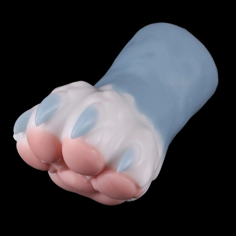 Blue Sakura Moon Kitsune mythical paw side view stylized sculpt