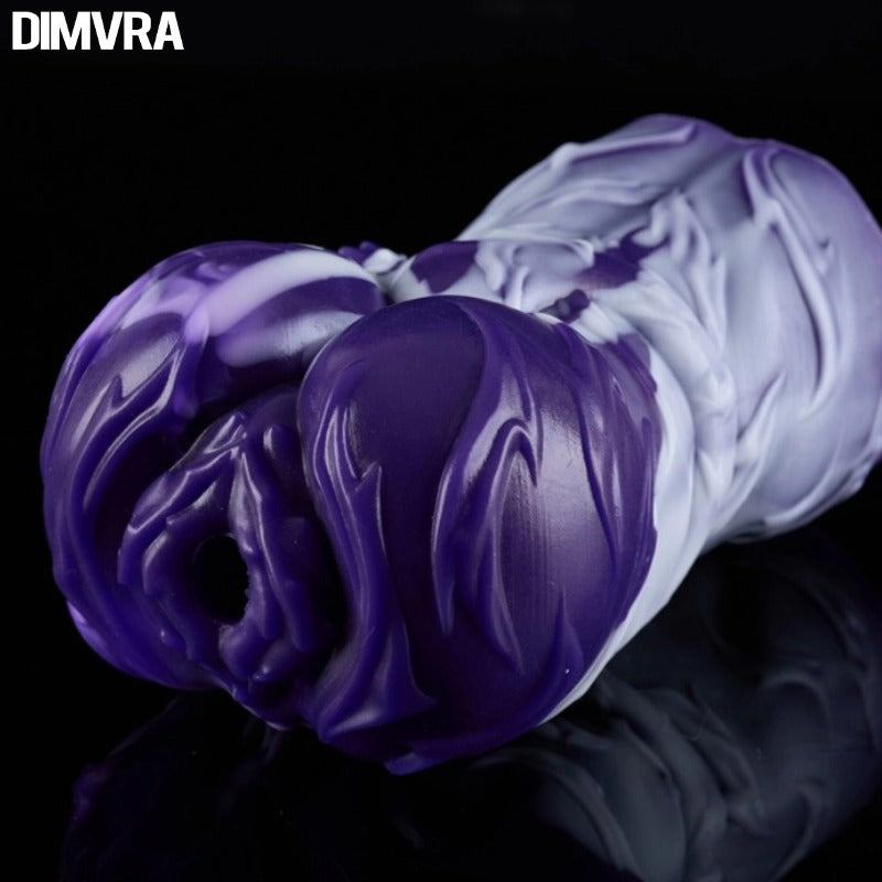 Vanguard Tigris silicone fantasy stroker side view with sculpted details and purple gradient