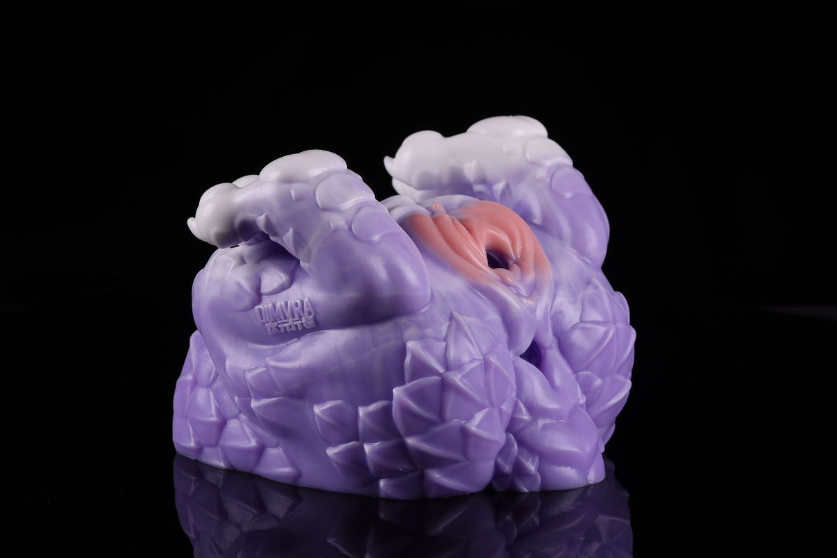 Dragon's Den dual-entry fantasy masturbator - platinum silicone front view