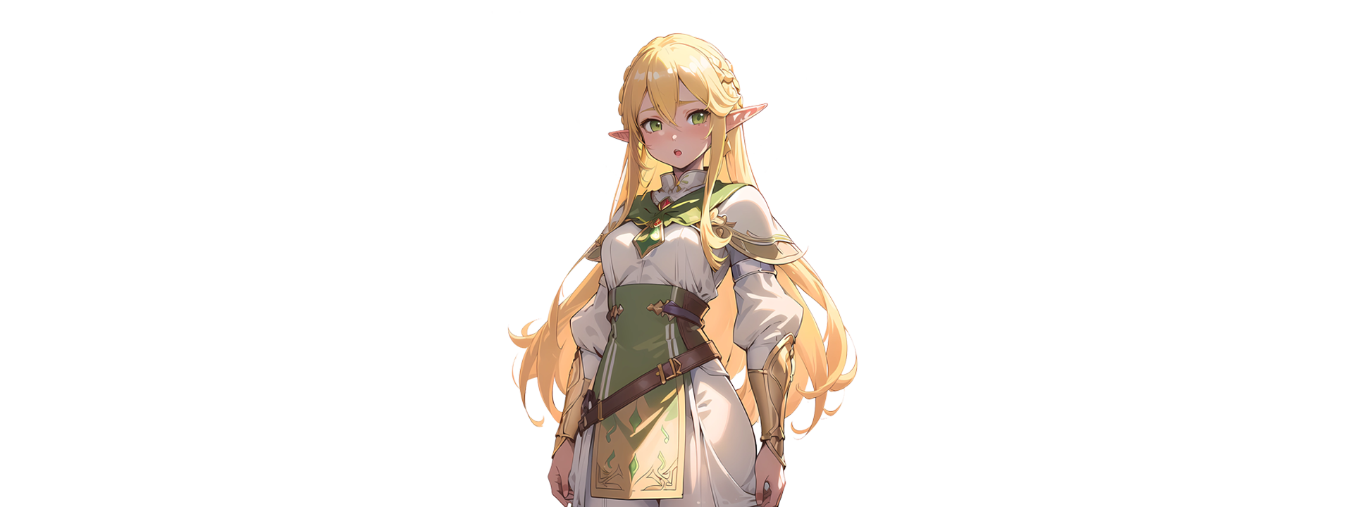 Fantasy elf character artwork with elegant green costume and long blonde hair