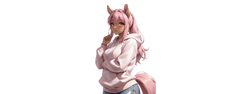 Image of A charming anime girl with pink hair, animal ears, and a hoodie, designed in a cute fantasy style