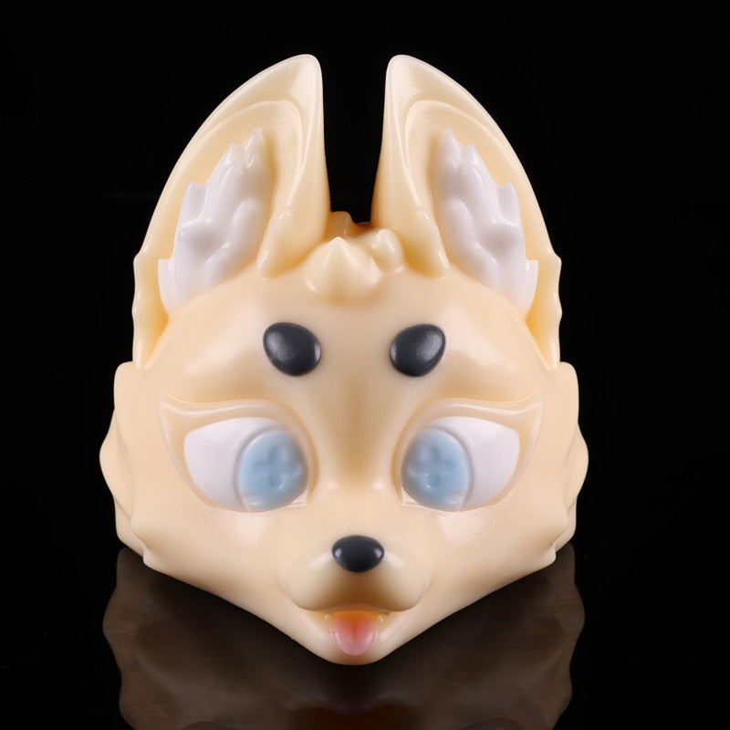 Moon Scar Golden Fox - cute fox head front view with blue eyes